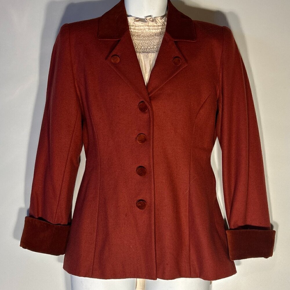 Cambridge Dry Goods SZ 4 Vintage Brick Red Velvet Trim Wool Blazer Old $ Academi